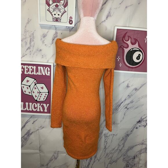 H&M Womens Orange off the shoulder midi dress sz XS - Picture 2 of 4